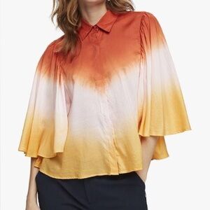 Scotch & Soda Orange Flutter Sleeve Blouse with Mandarin Collar